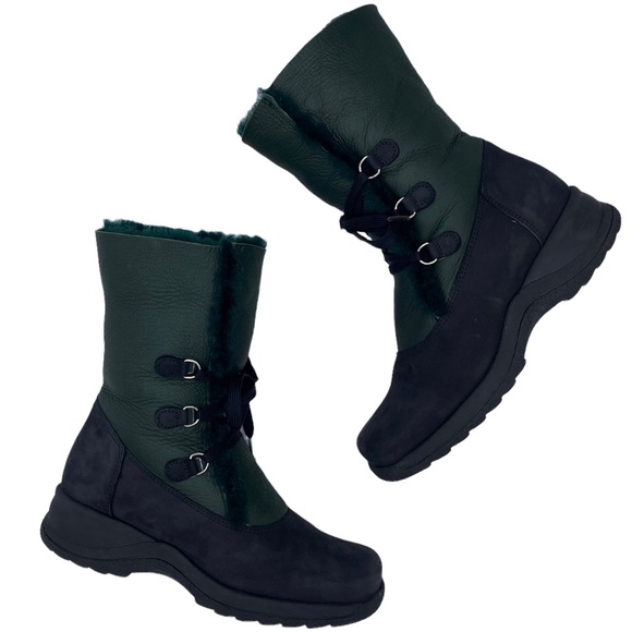 La Canadienne Green Leather Suede Shearling Winter Boot Size 6 - Picture 1 of 9